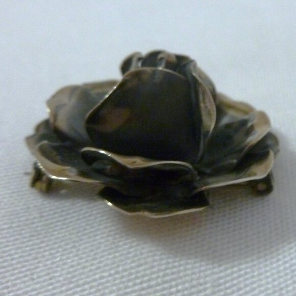Rose Vintage Sterling Silver Brooch Pin Blackened Patina on Silver Rose Pin - Picture 5 of 6